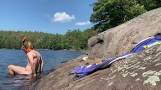 Canadian guy sunbathes in his swim briefs before nude snorkelling! ? ??