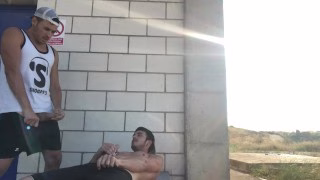 Cum with my friend in the street