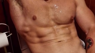 POV – You catch me jerking off in the toilet until I cum on my chest