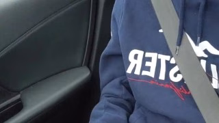 Twink gets horny in the car ans plays with his dick