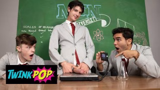 TWINKPOP – College Class Turns Into A Dick-Measuring Contest And Then A Hot Group Sex