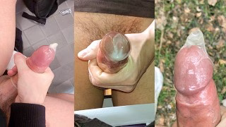 Collecting own cum in condoms and pouring it on my body