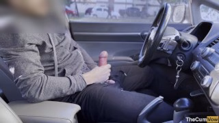 PUBLIC STREET MASTURBATION: Jerking off in the car while people are walking around me – Big Cumshot