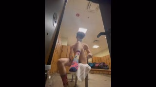 Skinny twink hard in gym locker room