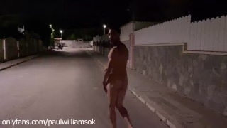 Perfect abs man walks naked around neighborhood at night